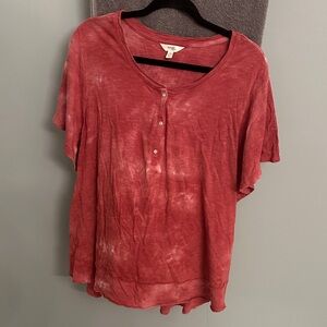 Terra & Sky Crimson Tie-Dye Buttoned Tee